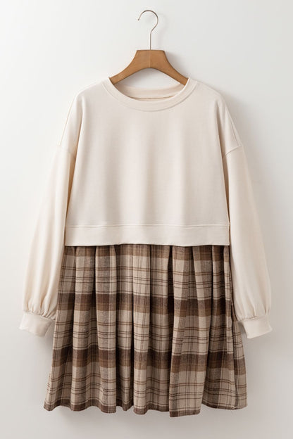 Vintage Plaid Round Neck Long Sleeve Mini Dress Cozy & Stylish Dress Retro Design Dress For Party