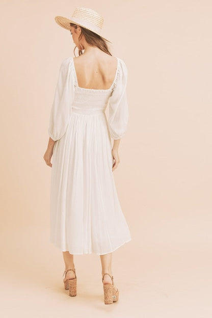 New Summer Ruffled Smocked Square Neck Balloon Sleeve Comfortable Dress – Feminine, Chic, and Elegant for Any Occasion