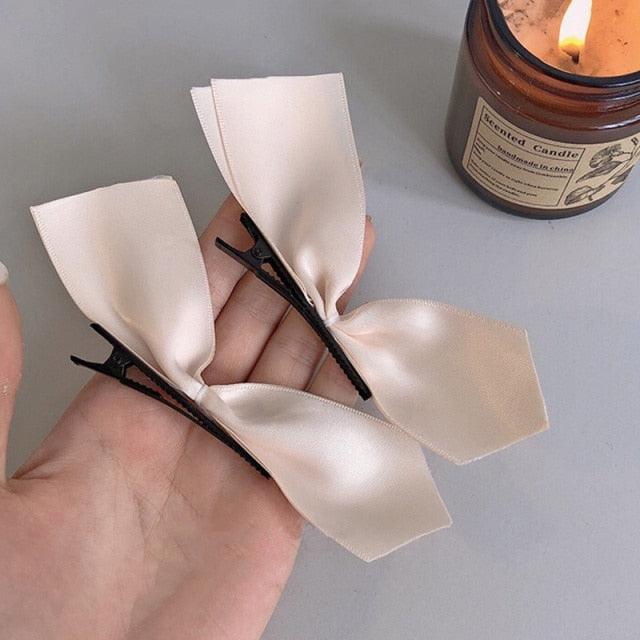 2pcs Black White Ribbon Hair Bows Clips Vintage Bowknot Side Hairpin Cute Girls Barrettes Headdress Hair Accessories for Women