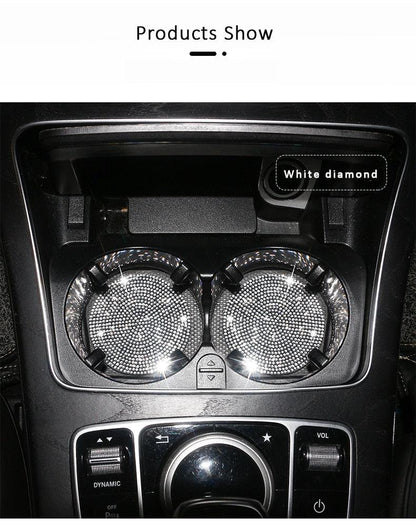 2PCS Diamond Car Coaster Water Cup Slot Non-Slip Mat Silica Gel Pad Bling Car Coasters Silicone Crystal Car Cup Holder Mat Car Gadget Universal Bling Car Cup Mat Holder Insert Crystal Rhinestone Vehicle Cup Coaster Bling Car Accessories for Woman