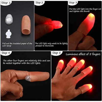 2pcs Red Lightup Magic Thumbs LED Magic Fingers Tricks Thumb Props Amazing Ultra Bright Light Festival Party Toys Illusion Magic Gadgets