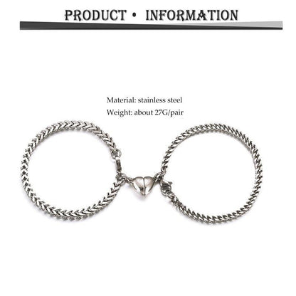2pcs / Set Heart Charm Magnet Attracts Couple Bracelet Fashion Stainless Steel Chain Couple Attracting Bracelets For Men Women Silver Gold Chain Bracelets Magnet Hearts Attracting Each Other Bracelet