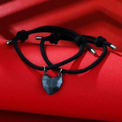 2pcs/Set Charm Magnet Bracelet For Women Men Heart Shaped Bracelets Two Souls One Heart Matching Bracelets For Couples Creative Magnet Wishing Stone Lovers Bracelets