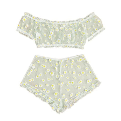 2PCS/Set Off Shoulder Lace Up Bikinis Women Sweet Women's Bathing Suit Two Piece Strap Swimsuit Swimwear Bikini Beachwear Set Casual Short Sleeve Suits Swimsuits Beachwear Bathing Suits