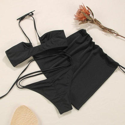 3-Piece Bikinis Suit Halter Polka Dot Swimwear Women Beachwear Women's 3 Piece Bikini Set Swimsuit Cover Ups Sheer Sarongs Beach Wrap Skirt Bathing Suit Swimsuit Female Holiday Beach Skirt Bikini Set