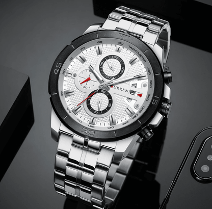 Men's Waterproof  Watch With Chronometers Day View And Fluorescent Hands Unique  Luxury Design  Perfect Gift