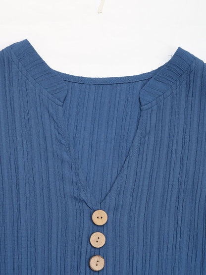 Decorative Dusty Blue Button Notched Sleeveless Dress Elegant & Feminine Style Long Dress For Women