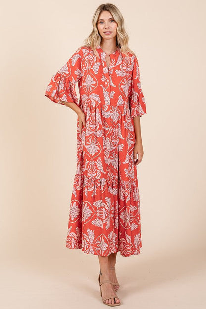 New Summer Abstract Leaf Print Tiered Ruffle Dress For Women – Playful and Artistic Dress with Eye-Catching Ruffle Details