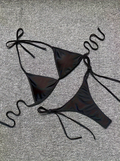 Bikini Leopard Print 2 Piece Swimsuit for Women – High Cut Lace-Up Backless Flattering Bikini Set with Halter Spaghetti Strap – Stretchy Sexy and Stylish Swimwear for Pool Beach and Summer Vacation