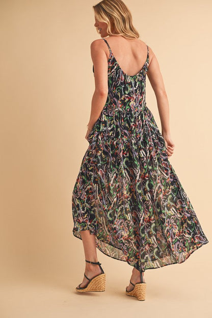 Printed V-Neck Frill Tiered Cami Comfortable Dress For Women – Playful, Feminine & Fun for Summer Days