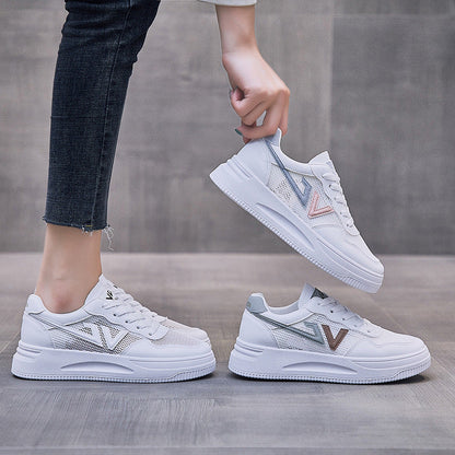 Spring Fashion Breathble Women Sneakers Leather Platform Shoes Women Lace Up Casual Shoes White Fashion Sneakers White PU Leather Platform Sneaker For Women Lace Up Walking Sneakers