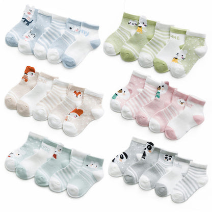 5 Pairs Cute Summer Breathable Mesh Cotton Infant Baby Socks For Newborn Boys And Girls