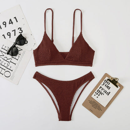 Split Wave Pattern Ladies Bikini Mesh Three Piece Set Women High Waist String Floral Printed 2 Piece Bathing Suits Solid Color Bikinis Sets Bathing Suit Female Beachwear
