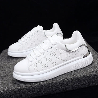 New Fashion White High Quality Women's White Thick Soled Sports Casual Couple Shoes Summer Lace-Up Trainers Gym Tennis Running Breathable High Quality Sneakers