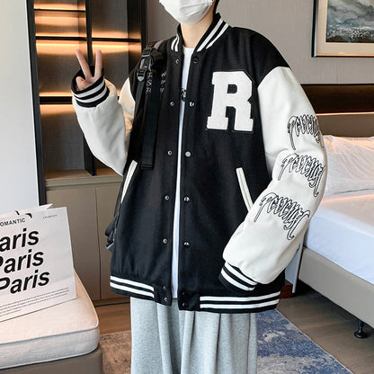 New Elegance Spring Autumn Coat Baseball Bomber Jacket Loose Letter R Men Women Couples Tops Plus Size Jackets Streetwear