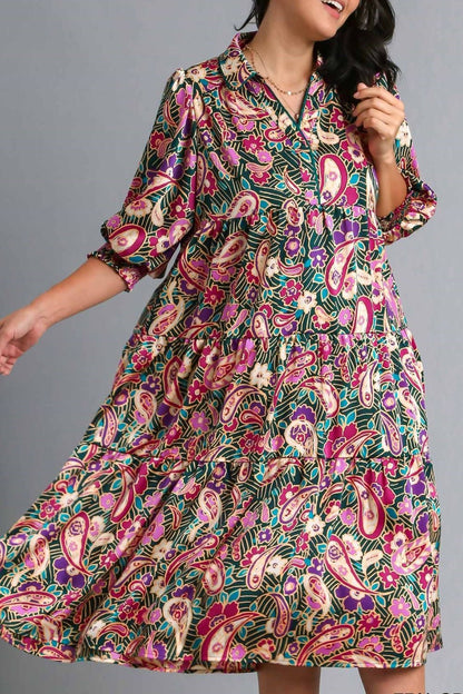 Full Size Printed Satin Midi Dress Plus Size Beautiful Women Dress Unique Design Dress