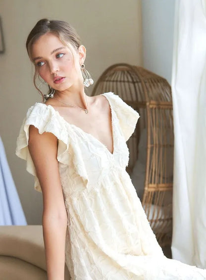 Tie Back V-Neck Ruffle Sleeve Summer Dress For Women – Elegant, Chic & Trendy V-Neck Fluttering Dress with Ruffles & Tie Detail