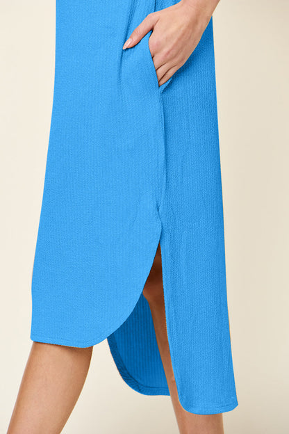 Double Take Full Size Round Neck Short Sleeve Slit Dress Stylish & Comfortable Casual Dress