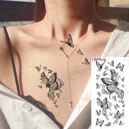 3D Butterfly Waterproof Temporary Tattoo Sticker Snake Flowers Elegant Small Popular Tattoo For Womens Mens