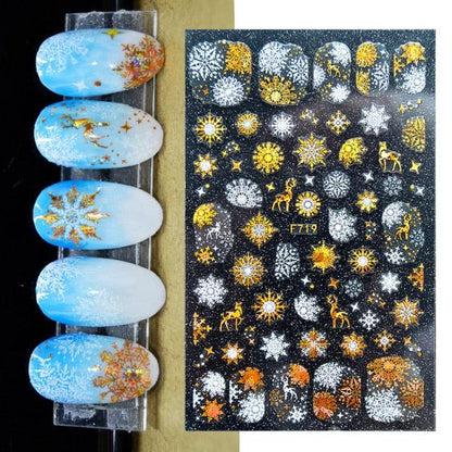 3D Nail Stickers Decals Snowflakes Elk Bear Christmas Xmas Transfer Stickers Nail Art Self-Adhesive Decals Decoration  Nail Art Stickers Decals Christmas Snowflake Bronzing Christmas Slider Nail Art 3D Decals Decoration