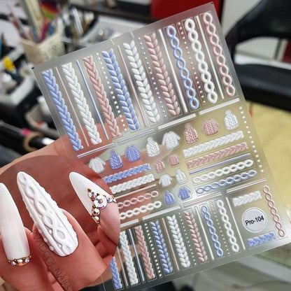 3D Sweater Nail Sticker Acrylic Engraved Winter Nails Design Tip Wraps Decals Slider Decoration Nails Decal Nail Art 3D Acrylic Engraved Nail Sticker Nail Art Decoration Self-Adhesive Nail Art Decoration French Black and White Lace Retro Flower