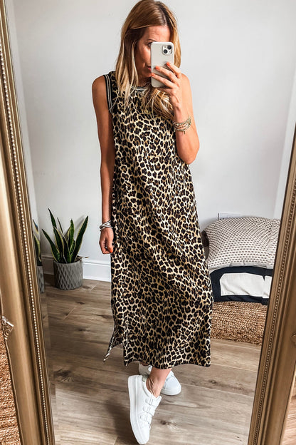 Luxury Leopard Print Sleeveless Maxi Dress Modern & Trendy Statement Piece Charming Dress