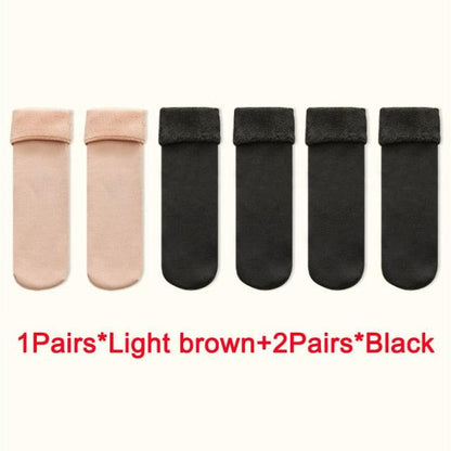 3Pairs Female Winter Warm Thicken Thermal Soft Casual Solid Color Socks Wool Cashmere Home Snow Boots Velvet Home Floor Sock For Women