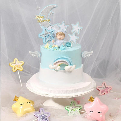 3PCS Love Happy Birthday Cake Toppers Star Cupcake Toppers Cake Decorations Glitter Star Cupcake Picks White Cloud Toothpicks for Baby Shower Stars Cupcake Topper Flags For Wedding Kids Birthday Party Supplies Cake Decoration