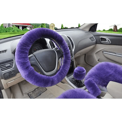 3Pcs Set Winter Fashion Wool Fur Soft Furry Car Steering Wheel Covers 16 Colors Winter Universal Hand Brake Gear Cover  Car Accessories