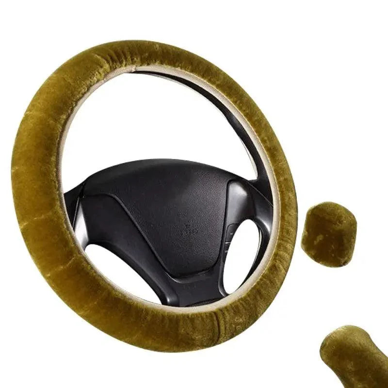 3Pcs Set Winter Fashion Wool Fur Soft Furry Car Steering Wheel Covers 16 Colors Winter Universal Hand Brake Gear Cover  Car Accessories