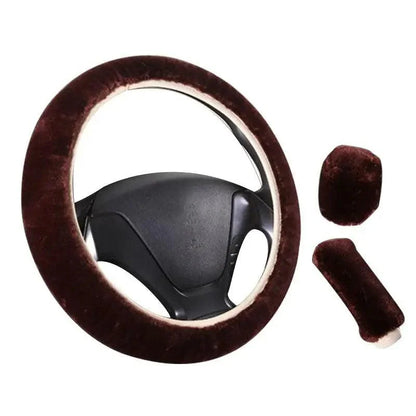 3Pcs Set Winter Fashion Wool Fur Soft Furry Car Steering Wheel Covers 16 Colors Winter Universal Hand Brake Gear Cover  Car Accessories