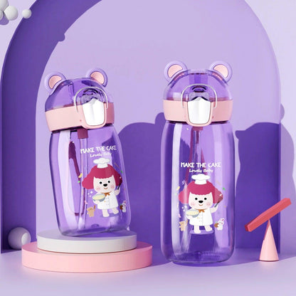400ml/550ml High Quality  Material Kids Water Bottle With Straw Leak-Proof BPA Free Durable Plastic Drinking Bottle Cute Water Bottle with Sipper, Water Bottle for Kids Sipper Bottle for Kids - Anti-Leak Cartoon Kids Water Bottle for Kids