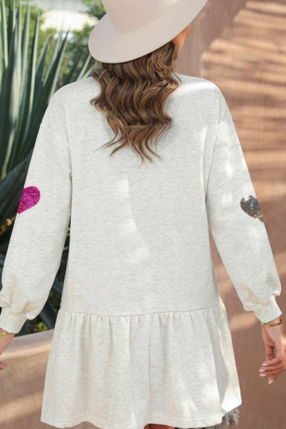Cute Heart Round Neck Long Sleeve Mini Dress Stylish Dress for Women Girls Simple Charming Dress