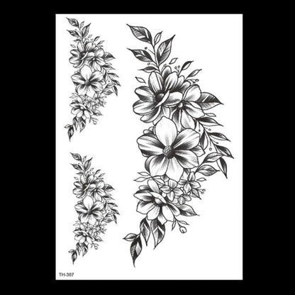 49 Sheets Waterproof Temporary Black Sketches Flowers Tattoo Stickers Flower Rose Tattoos For Women Adults