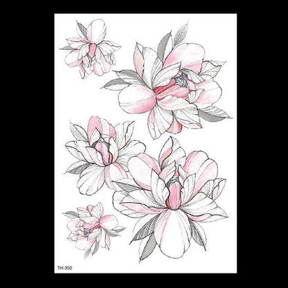 49 Sheets Waterproof Temporary Black Sketches Flowers Tattoo Stickers Flower Rose Tattoos For Women Adults