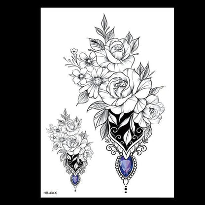 49 Sheets Waterproof Temporary Black Sketches Flowers Tattoo Stickers Flower Rose Tattoos For Women Adults