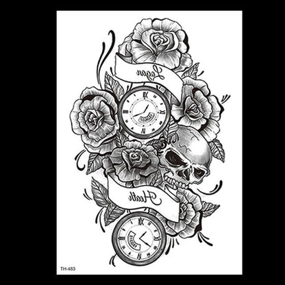 49 Sheets Waterproof Temporary Black Sketches Flowers Tattoo Stickers Flower Rose Tattoos For Women Adults