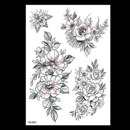 49 Sheets Waterproof Temporary Black Sketches Flowers Tattoo Stickers Flower Rose Tattoos For Women Adults