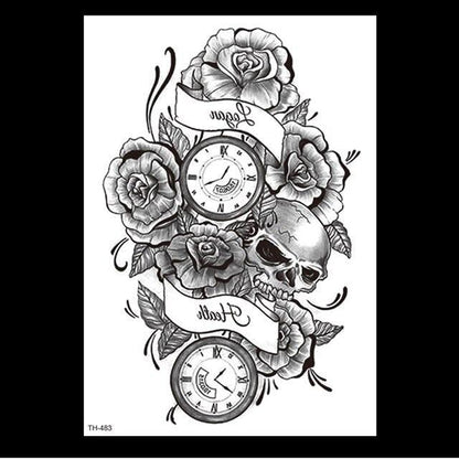 49 Sheets Waterproof Temporary Black Sketches Flowers Tattoo Stickers Flower Rose Tattoos For Women Adults