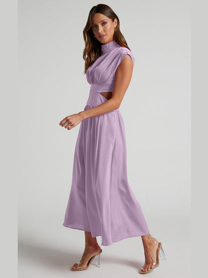 Modern Cutout Mock Neck Sleeveless Ruched Dress Elegant Dress For Women