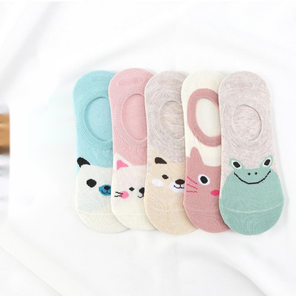 5 Pairs Cute Animal Spring Women Cotton Boat Socks Set Korean Style Funny Cat Dog Panda Low Cut Ankle Short Socks
