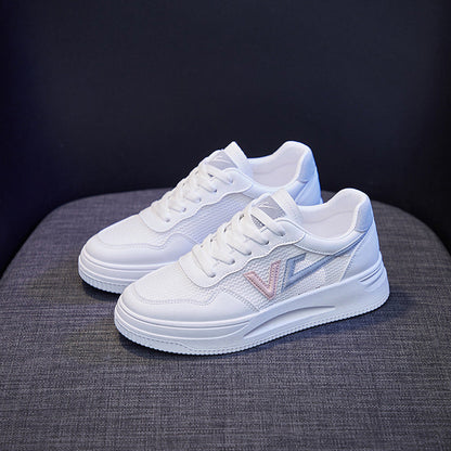 Spring Fashion Breathble Women Sneakers Leather Platform Shoes Women Lace Up Casual Shoes White Fashion Sneakers White PU Leather Platform Sneaker For Women Lace Up Walking Sneakers