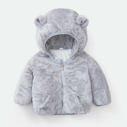 Modern Winter Fleece Children's Sweater Boys and Girls Hoodie Jacket Warm Baby Coat  With Bear Ears