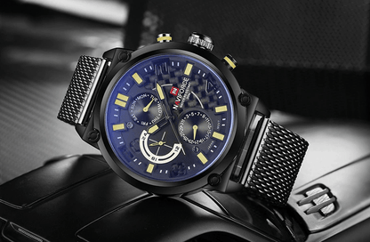 Men's Multifunction Analog Quartz Watches Waterproof Wrist Watch With Stainless Steel Mesh Band Excellent Design Perfect Gift