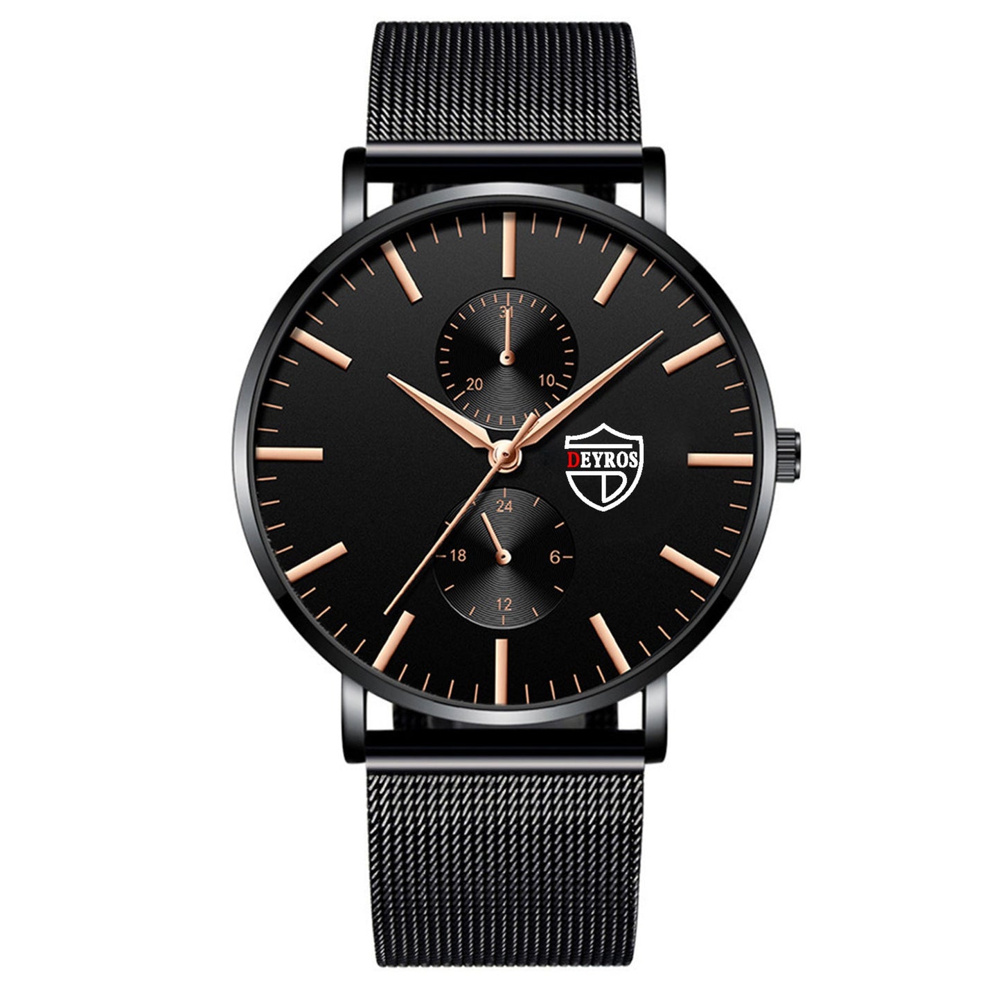 Black 3Bar Watch Men Women'S Watches Ladies Watch With Crystals  Fashion Stainless Steel Band Comfortable Wristwatch