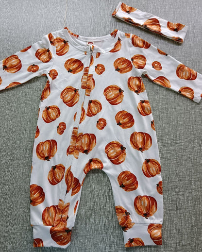 Baby Girls Footies Floral Print Ruffles Single Breasted Playsuit Headband Clothes Outfits For Girls with Bow Floral Printed