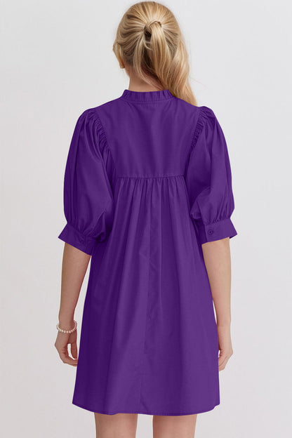Pink Puff Sleeve Mini Dress Casual and Feminine Dress for Women Simple Classic Summer Dress