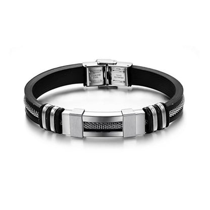 Stainless Steel Silicone Bracelet Men Jewelry Wrist Band Punk Style  Men Rubber Charm Brecelet
