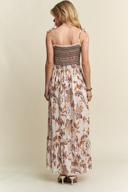 New Summer Smocked Printed Square Neck Tie Shoulder Cami Dress – Trendy, Chic, Feminine, Comfortable, Stylish Summer Dress