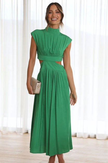 Modern Cutout Mock Neck Sleeveless Ruched Dress Elegant Dress For Women